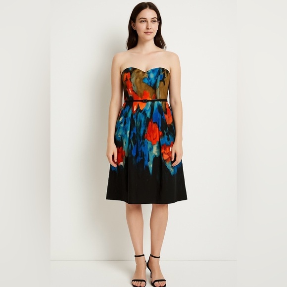 Moulinette Soeurs Strapless Silk Blend Watercolor Floral Dress Sz 8 - Picture 1 of 13